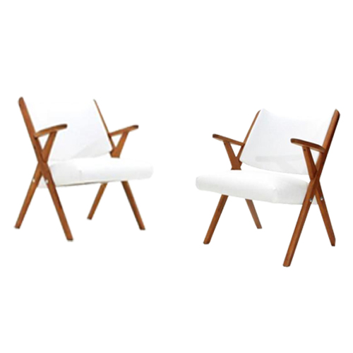 paire fauteuils cuire blanc teck design italien Dal Vera