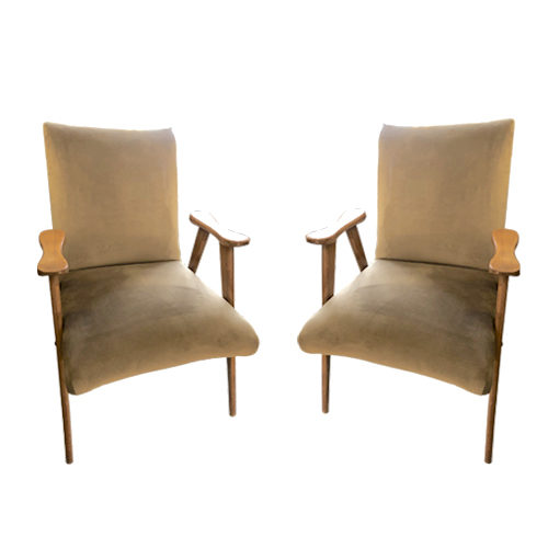 paire de fauteuils paolo buffa en velours et bois design italien boutique brocante en ligne suisse be vinsign