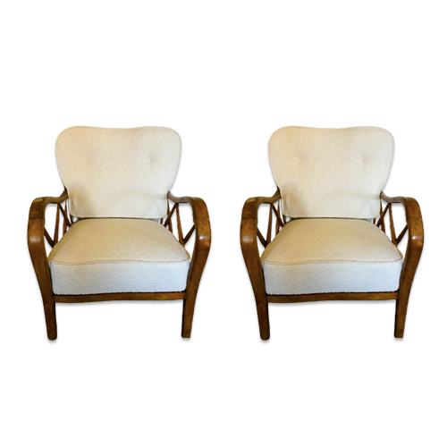 Paire de fauteuils en laine et bois vintchy brocante en ligne suisse vintage et design geneve